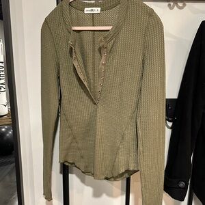 Natural Life Olive half Button-Down Waffle